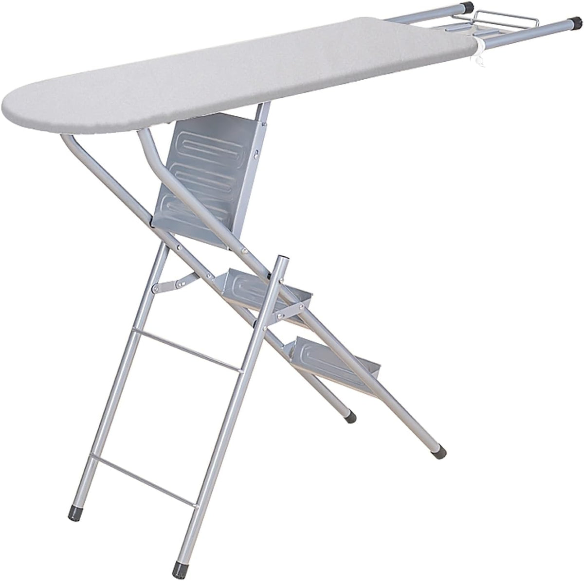 Cette table de repassage comprend une surface laissant passer la vapeur avec un support pour le fer