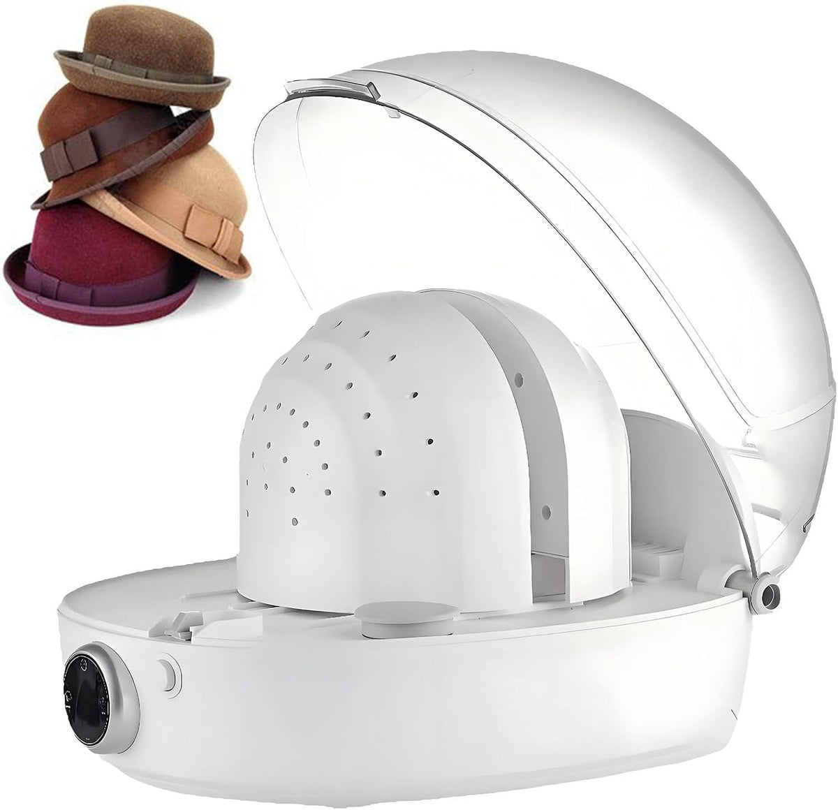 Cet appareil de soin des chapeaux combine un reglage de temperature avec une protection contre la surchauffe