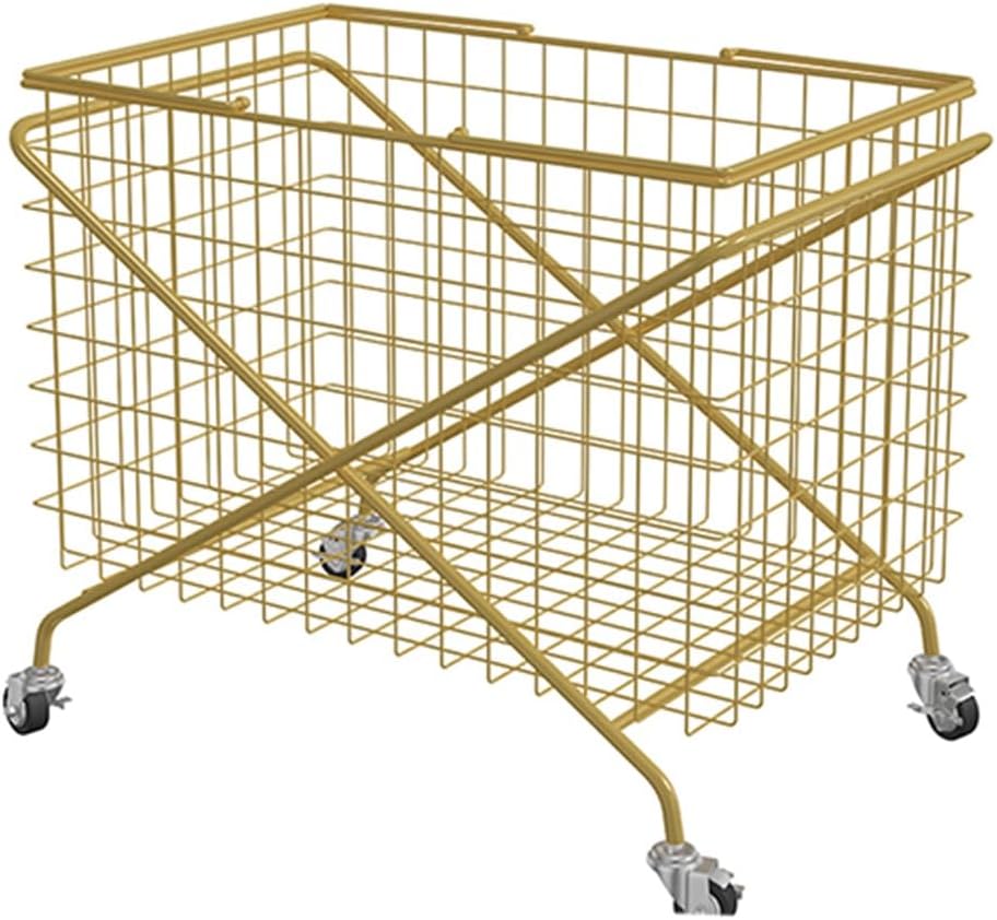 Le panier a linge qui se deplace sur roulettes, avec des elements metalliques