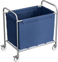 Ce chariot a linge reunit des elements metalliques et une poignee en liege